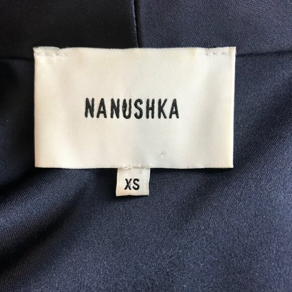 Nanushka Opium Satin Wrap Jacket Navy Blue Size XS - Picture 7 of 8